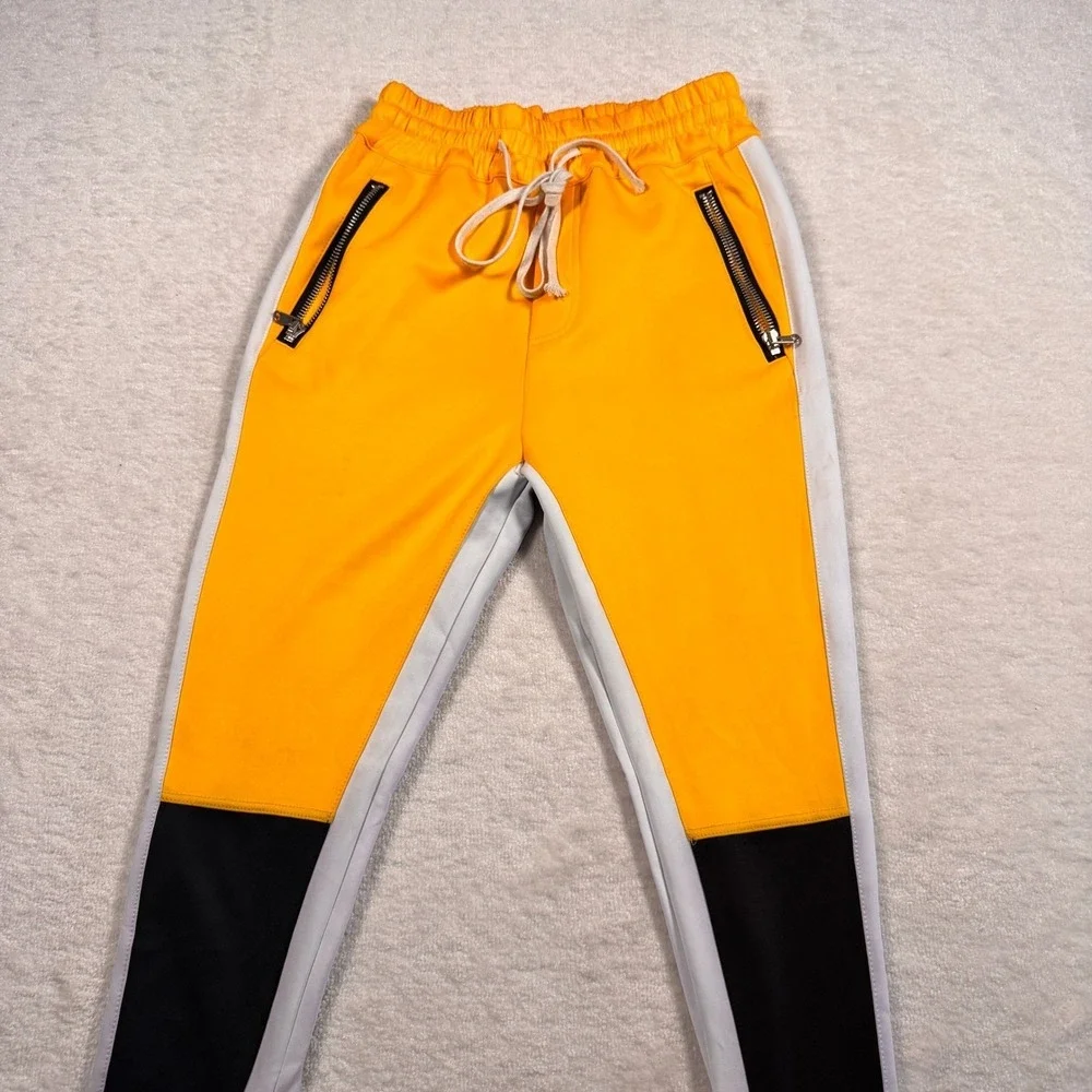 GVAPI Mens Colorblock‎ Track Pants Yellow Black White Size 28 Streetwear Joggers